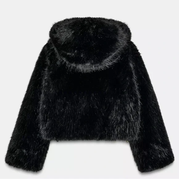 ZARA SHORT FAUX FUR HOODED COAT - Picture 10 of 13